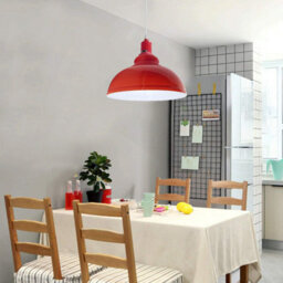 Dc Voltage Modern Ceiling Pendant Light - Red Metal Shade, 29Cm Wide, E27 Base, Adjustable Hanging Kit - thumbnail 2