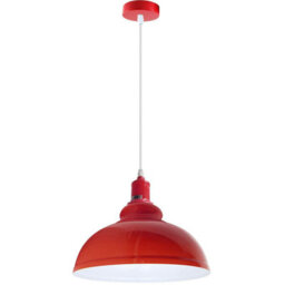 Dc Voltage Modern Ceiling Pendant Light - Red Metal Shade, 29Cm Wide, E27 Base, Adjustable Hanging Kit - thumbnail 7