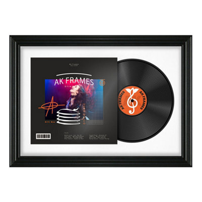 "AK Frames 25X17"" Black Swept Vinyl Record Frame With White Mount For 12 Inch Lp Cover & Disc - Overlapped Design" - image 1