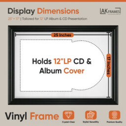 "AK Frames 25X17"" Black Swept Vinyl Record Frame With White Mount For 12 Inch Lp Cover & Disc - Overlapped Design" - thumbnail 2