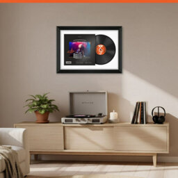 "AK Frames 25X17"" Black Swept Vinyl Record Frame With White Mount For 12 Inch Lp Cover & Disc - Overlapped Design" - thumbnail 8