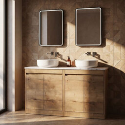 Balterley Chartley Contemporary Floor Standing 4 Door Vanity Unit With Carrera Marble Laminate Worktop, 1200mm, Autumn Oak - thumbnail 4