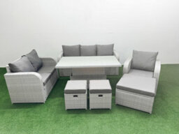 Fimous Pe Wicker 9 Seater Outdoor Rattan Furniture Sofa Sets Adjustable Lifting Dining Or Coffee Table Stool Light Grey - thumbnail 2