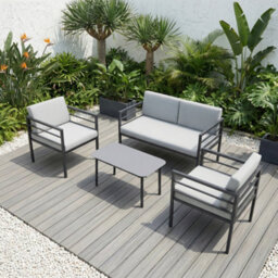 More4Homes Rhodes Garden Sofa Set 4 Seater Outdoor Garden Furniture Set With Glass Table And Cover (Grey)