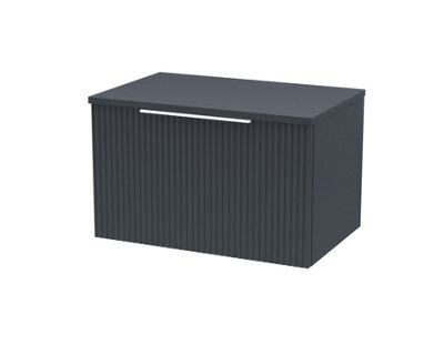 Hudson Reed Fluted Wall Hung 1-Drawer Vanity Unit & Black Laminate Worktop, Sleek Counter Top Vanity Unit In Soft Black, 600mm - image 1