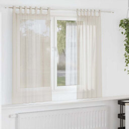 Berkfield Durable Voile Curtains With Tab Top 2 Pcs Cream - thumbnail 2