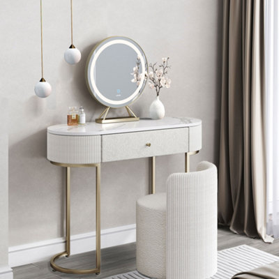 CARME Home Romy Bouclé Dressing Table With Evie Led Mirror & Hattie Bouclé Stool - image 1