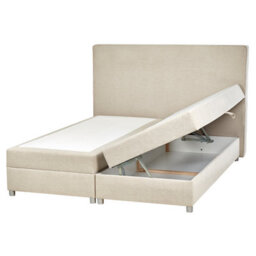 Beliani Divan Bed With Storage Fabric Minister 160 X 200 Cm (Eu King Size) Light Beige - thumbnail 1