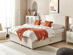 Beliani Divan Bed With Storage Fabric Minister 160 X 200 Cm (Eu King Size) Light Beige - thumbnail 2