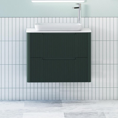 Royal Bathrooms Avenza 600mm Deep Moss Green Wall Hung Bathroom Countertop Vanity Unit 2 Drawer With Qubix Basin - image 1