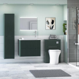 Royal Bathrooms Avenza 600mm Deep Moss Green Wall Hung Bathroom Countertop Vanity Unit 2 Drawer With Qubix Basin - thumbnail 4