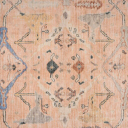 Loomed Traditional Pattern Cotton Chenille Rug Peach Blue Machine Washable 60Cm X 240Cm - thumbnail 4