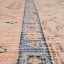 Loomed Traditional Pattern Cotton Chenille Rug Peach Blue Machine Washable 60Cm X 240Cm - thumbnail 5