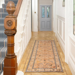 Loomed Traditional Pattern Cotton Chenille Rug Peach Blue Machine Washable 60Cm X 240Cm - thumbnail 2