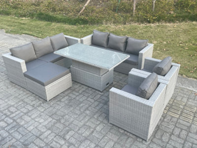 Fimous Rattan Garden Funiture Set Adjustable Rising Lifting Table Sofa Dining Set Lounge Sofa 2 Arm Chair Footstool - image 1
