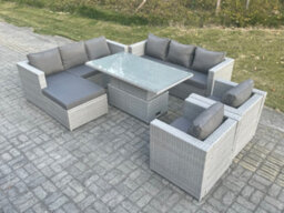 Fimous Rattan Garden Funiture Set Adjustable Rising Lifting Table Sofa Dining Set Lounge Sofa 2 Arm Chair Footstool - thumbnail 3