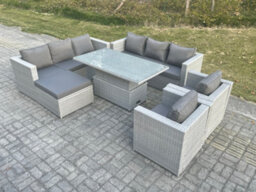 Fimous Rattan Garden Funiture Set Adjustable Rising Lifting Table Sofa Dining Set Lounge Sofa 2 Arm Chair Footstool - thumbnail 2