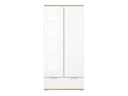 Arte Zele 90 Cm 2 Door Wardrobe With Drawer Oak Wotan White Gloss - thumbnail 3