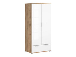 Arte Zele 90 Cm 2 Door Wardrobe With Drawer Oak Wotan White Gloss - thumbnail 2