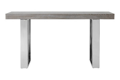 Orsina Contemporary Grey Elm Wood Console Table, Luxe Natural Elm With Stainless Steel Legs, U-Shape Hallway Table - image 1