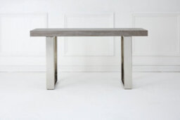 Orsina Contemporary Grey Elm Wood Console Table, Luxe Natural Elm With Stainless Steel Legs, U-Shape Hallway Table - thumbnail 4