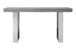 Orsina Contemporary Grey Elm Wood Console Table, Luxe Natural Elm With Stainless Steel Legs, U-Shape Hallway Table