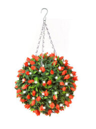 Best Artificial Pre-Lit Outdoor 28Cm Orange Tulip Hanging Plastic Flower Topiary Ball