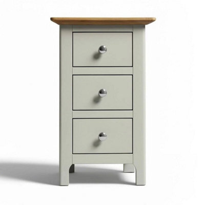 Sage Green Oak Veneer 3 Drawer Slim Bedside Table Nightstand Painted Finish - image 1