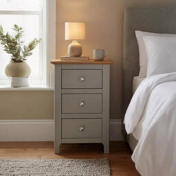 Sage Green Oak Veneer 3 Drawer Slim Bedside Table Nightstand Painted Finish - thumbnail 4