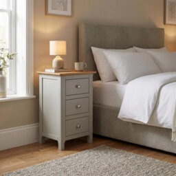 Sage Green Oak Veneer 3 Drawer Slim Bedside Table Nightstand Painted Finish - thumbnail 5