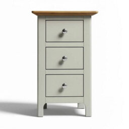 Sage Green Oak Veneer 3 Drawer Slim Bedside Table Nightstand Painted Finish
