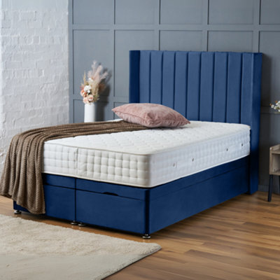 Bsspoke Blue Plush Ottoman Divan Storage Bed 54Inch Velvet Headboard & 10Inch Memory Foam Mattress Available In All Sizes - image 1