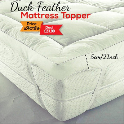 ARLinens Duck Feather & Down Mattress Topper Extra Filled, Soft & Supportive Mattress Protector (Super King)