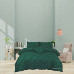 TheWhiteWater Limited Pintuck Duvet Cover Set + Matching Pillowcases With Bedsheet - 3In1 Hotel Style Bedding Set - Emirates Green - thumbnail 4