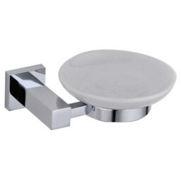Plum&clay Tate Wall Mounted Bathroom Soap Holder Chrome & Ceramic Dish - thumbnail 1