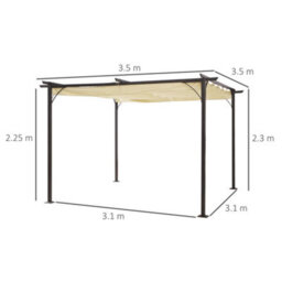 Outsunny 3.5X3.5M Pergola Metal Gazebo Backyard Porch Awning Retractable Canopy - thumbnail 3