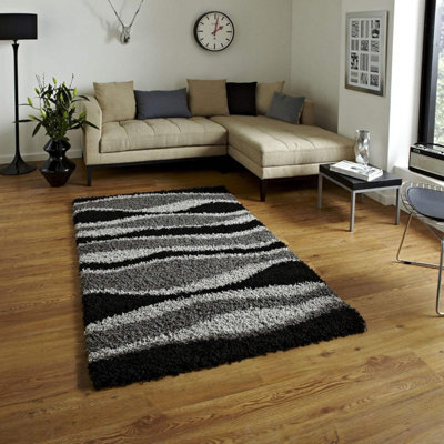 "Bravich Grey Wave Geometric Shaggy Rug 200 X 290Cm (6'7"" X 9'6"")" - image 1