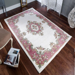 Cream Rose Traditional Bordered Floral Handmade Cotton Backing Rug For Living Room And Bedroom-120Cm X 180Cm