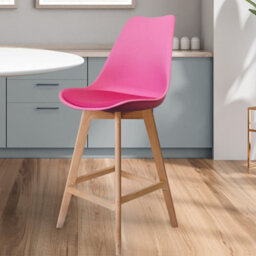 Fusion Living Soho Bright Pink Plastic Bar Stool With Light Wood Legs - thumbnail 2