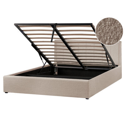 Beliani Ottoman Bed Boucle Montlaur 160 X 200 Cm (Eu King Size) Taupe - image 1