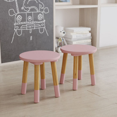 Urbn-Living Urbnliving 26Cm Height 2 Pcs Wooden Round Pink Chair Toddlers Kids Children Small Stool Home Nursery Seat - image 1