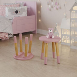 Urbn-Living Urbnliving 26Cm Height 2 Pcs Wooden Round Pink Chair Toddlers Kids Children Small Stool Home Nursery Seat - thumbnail 2