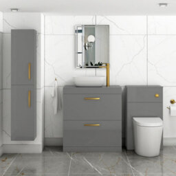 Royal Bathrooms 800mm Floor Standing Vanity Unit 2 Drawer Indigo Grey Gloss & Countertop Basin - Elva With Brushed Brass Handle - thumbnail 2