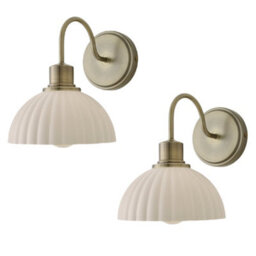 Valuelights Bourton Pair Of Matte Black Wall Lights With Ribbed Dome Shade - thumbnail 1