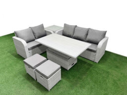 Fimous 7 Seater Pe Rattan Wicker Garden Furniture Conservatory Sofa Set Adjustable Lifting Table 2 Stools Side Table - thumbnail 2