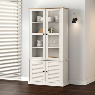 Berkfield Glass Display Cabinet Vigo White 85X35X170 Cm Solid Wood Pine - image 1