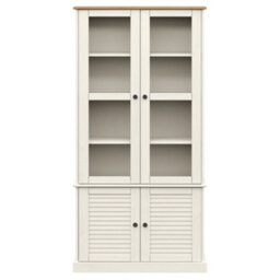 Berkfield Glass Display Cabinet Vigo White 85X35X170 Cm Solid Wood Pine - thumbnail 4