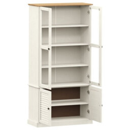 Berkfield Glass Display Cabinet Vigo White 85X35X170 Cm Solid Wood Pine - thumbnail 5