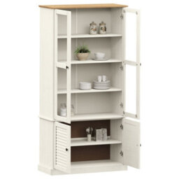 Berkfield Glass Display Cabinet Vigo White 85X35X170 Cm Solid Wood Pine - thumbnail 3
