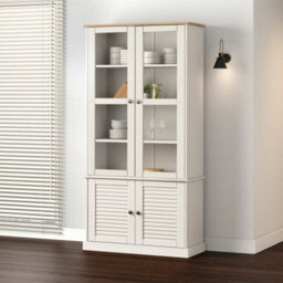 Berkfield Glass Display Cabinet Vigo White 85X35X170 Cm Solid Wood Pine
